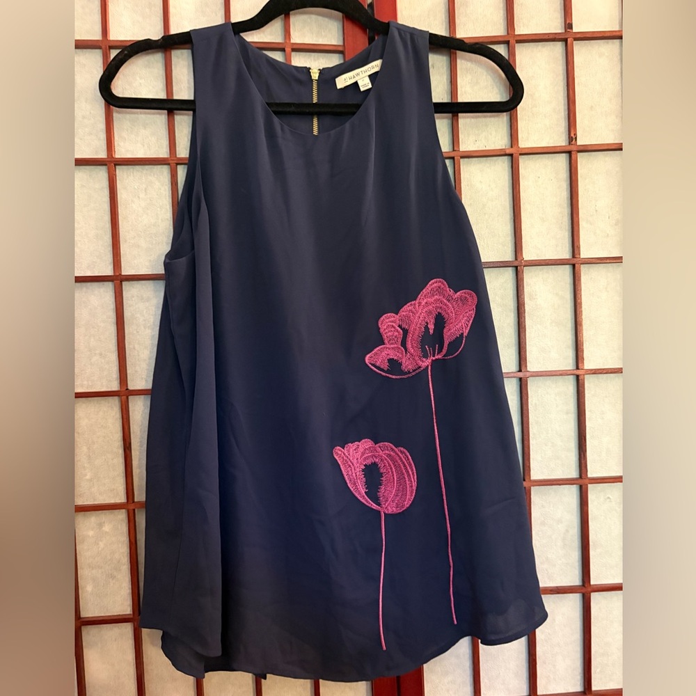 41 Hawthorn Blue and Pink Tank Top with Floral Design